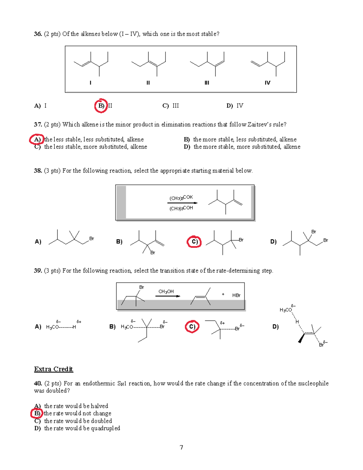 Exam 3 Summer I 2020 Answer Key 7 - 7 36. (2 pts) Of the alkenes below ...