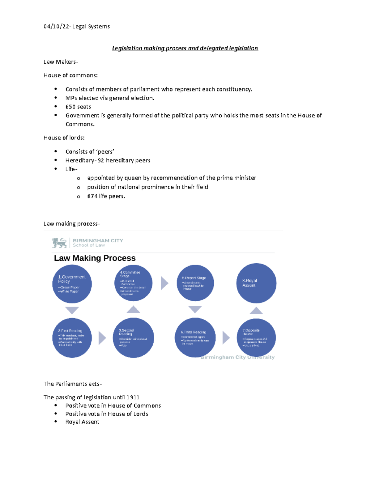 legal systems intro - Legislation making process and delegated ...