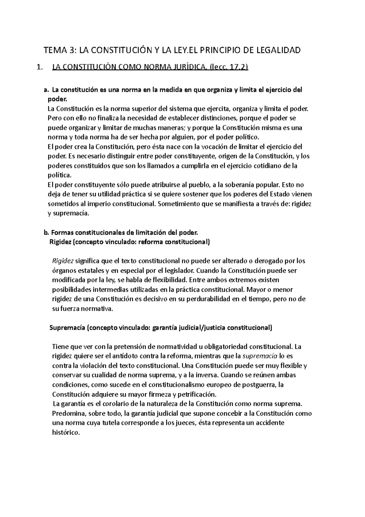 TEMA 3 resumen - t.3 - TEMA 3: LA CONSTITUCIÓN Y LA LEY PRINCIPIO DE ...