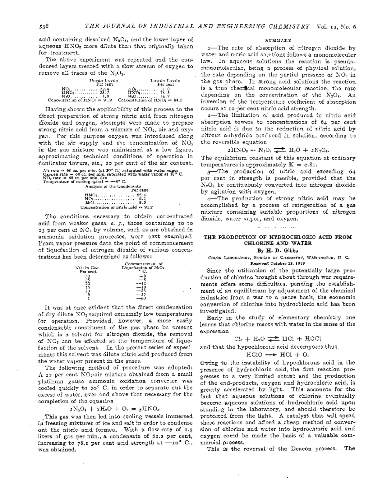 Production Of Hcl 538 The Journal Of Industrial And Engineering Chemistry Vol 12 No 6 Acid Studocu