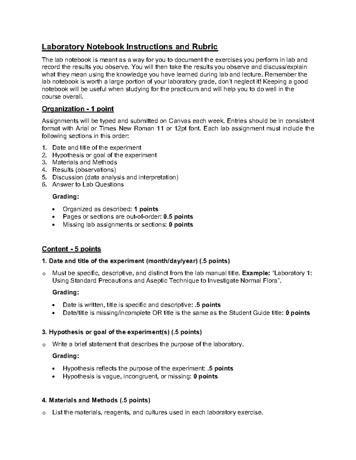 BMS 501 Laboratory Notebook Instructions and Rubric F24 - Laboratory ...