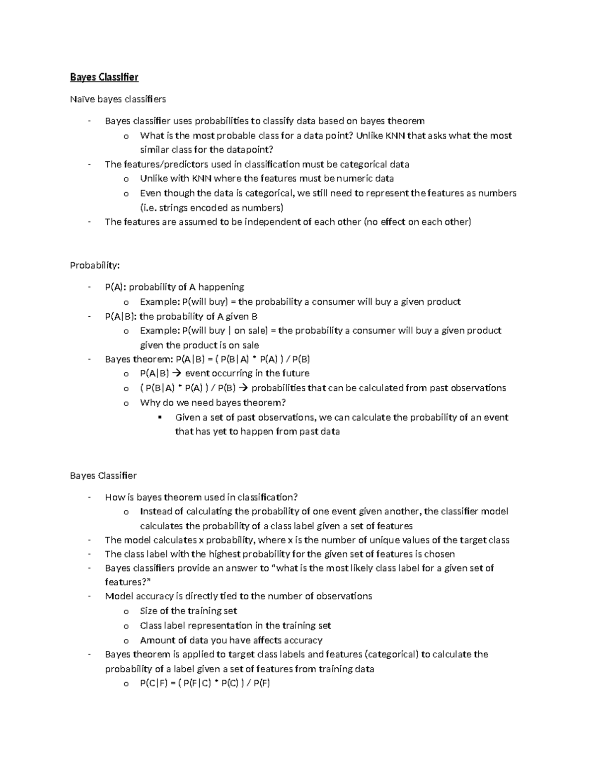 Bayes Classifier - exam 2 notes - Bayes Classifier Naïve bayes ...