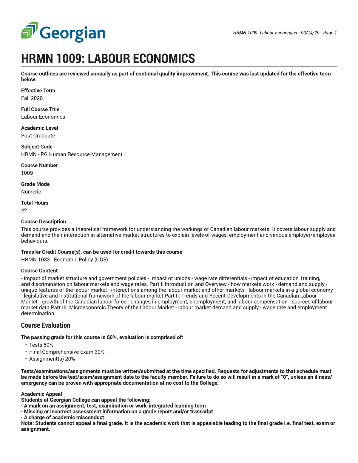 Labour Economics It S The Outline Of The Course In Human Resource Management Hrmn