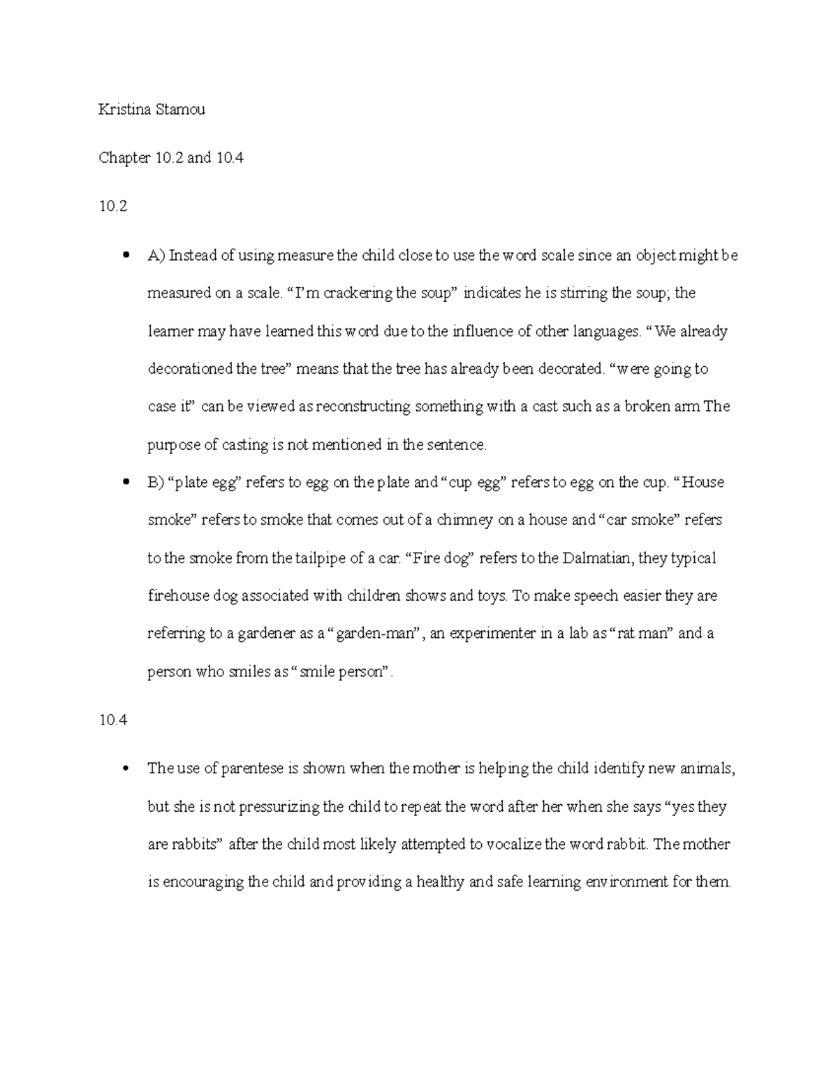 Chapter 10 hw - hw and notes - Kristina Stamou Chapter 10 and 10. A ...