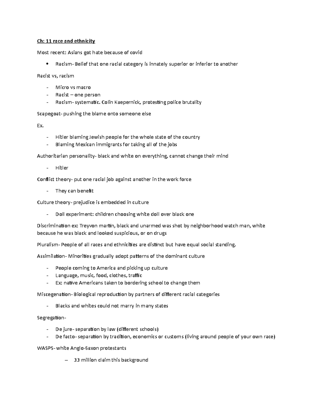 Sociology ch 11 - Ch: 11 race and ethnicity Most recent: Asians got ...