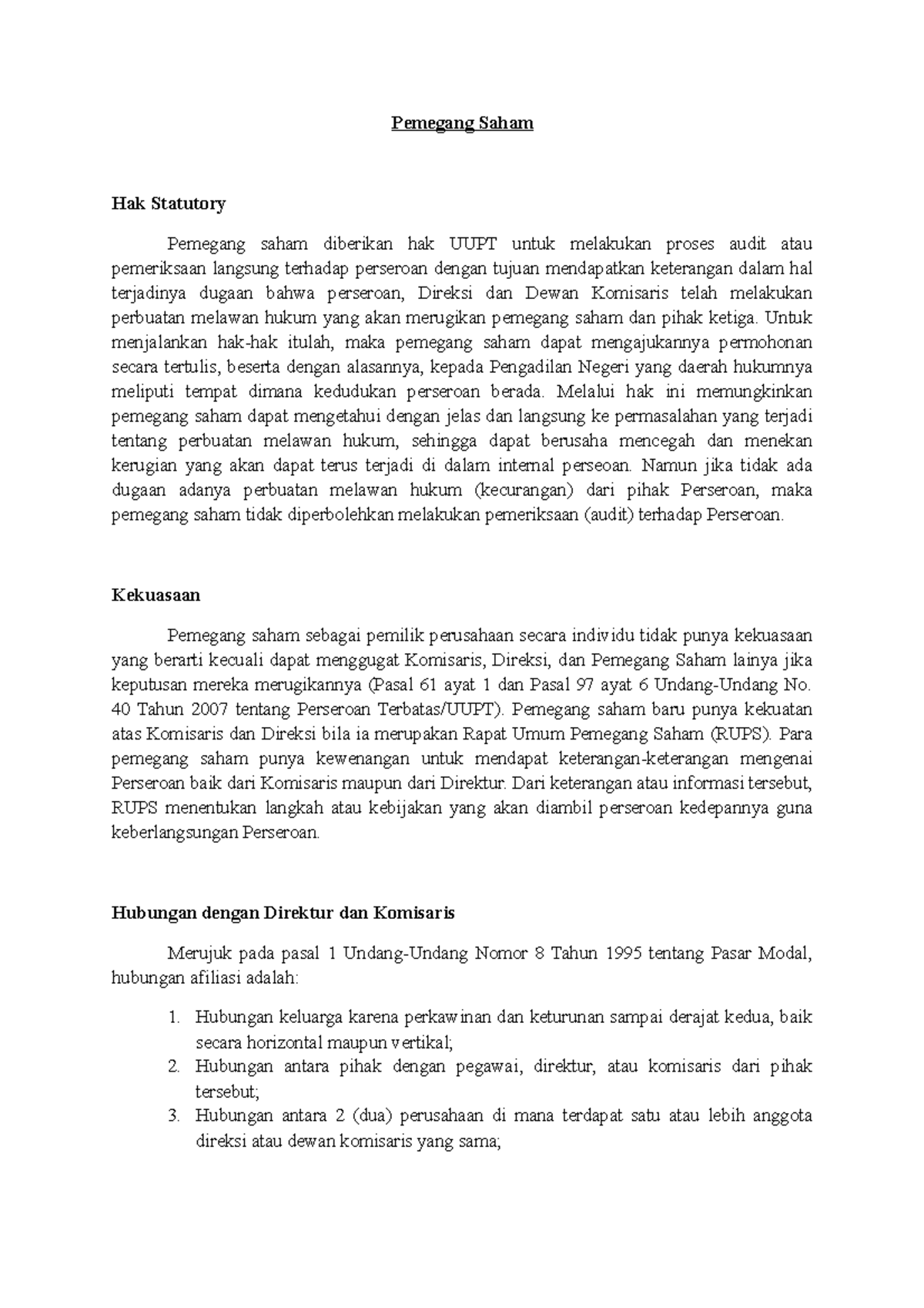 Pemegang Saham - Pemegang Saham Hak Statutory Pemegang Saham Diberikan ...