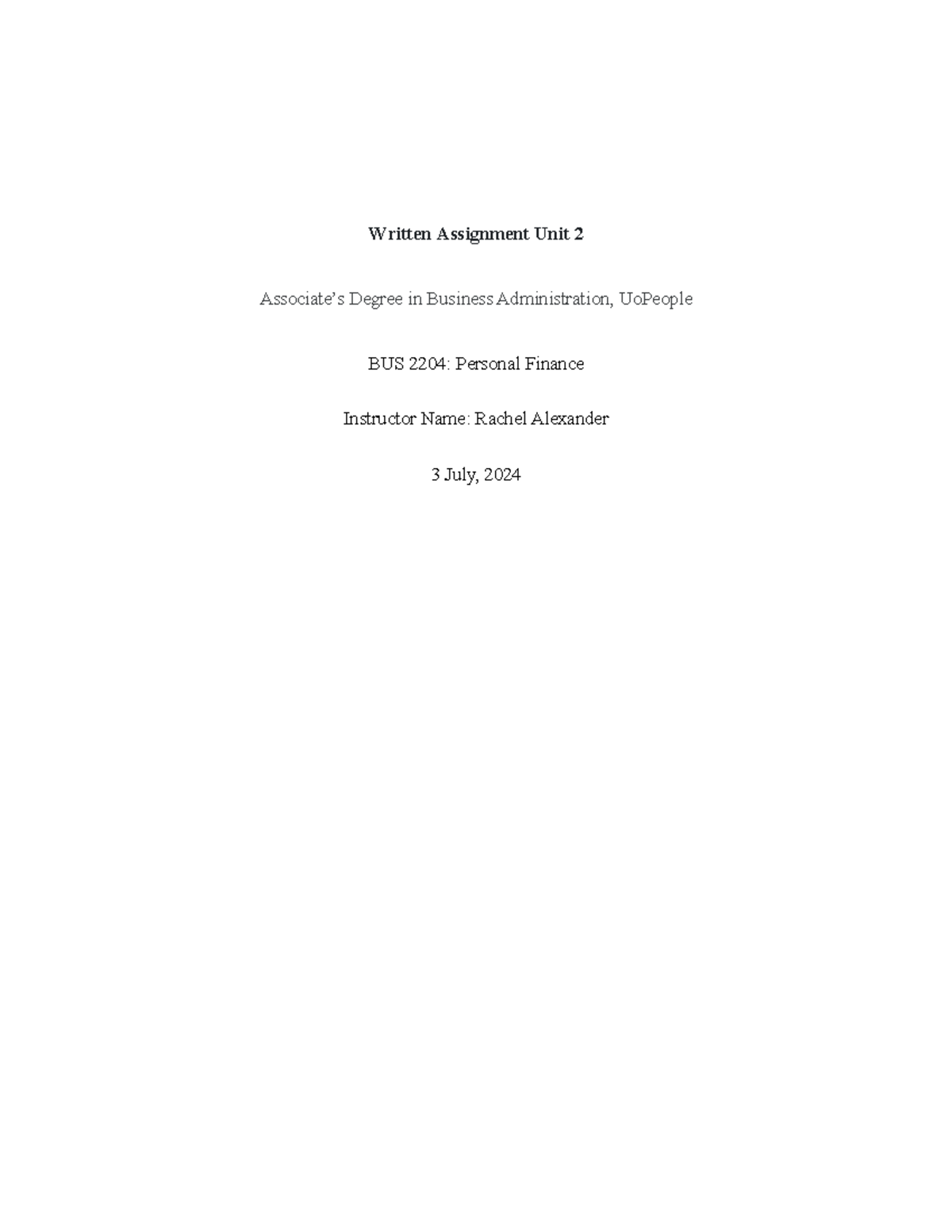 BUS 2204 Written Assignment Unit 2 - Written Assignment Unit 2 ...