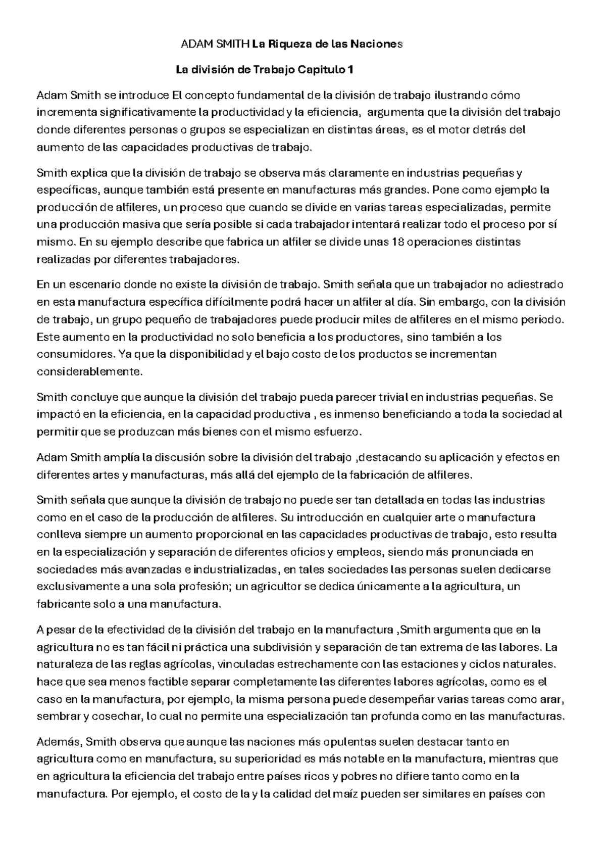 La riquesa de las naciones ADAM Smith Resumen - ADAM SMITH La Riqueza ...