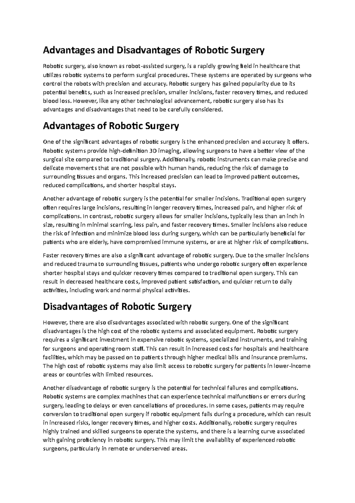 Advantages and Disadvantages of Robotic Surgery[ 888] Advantages and