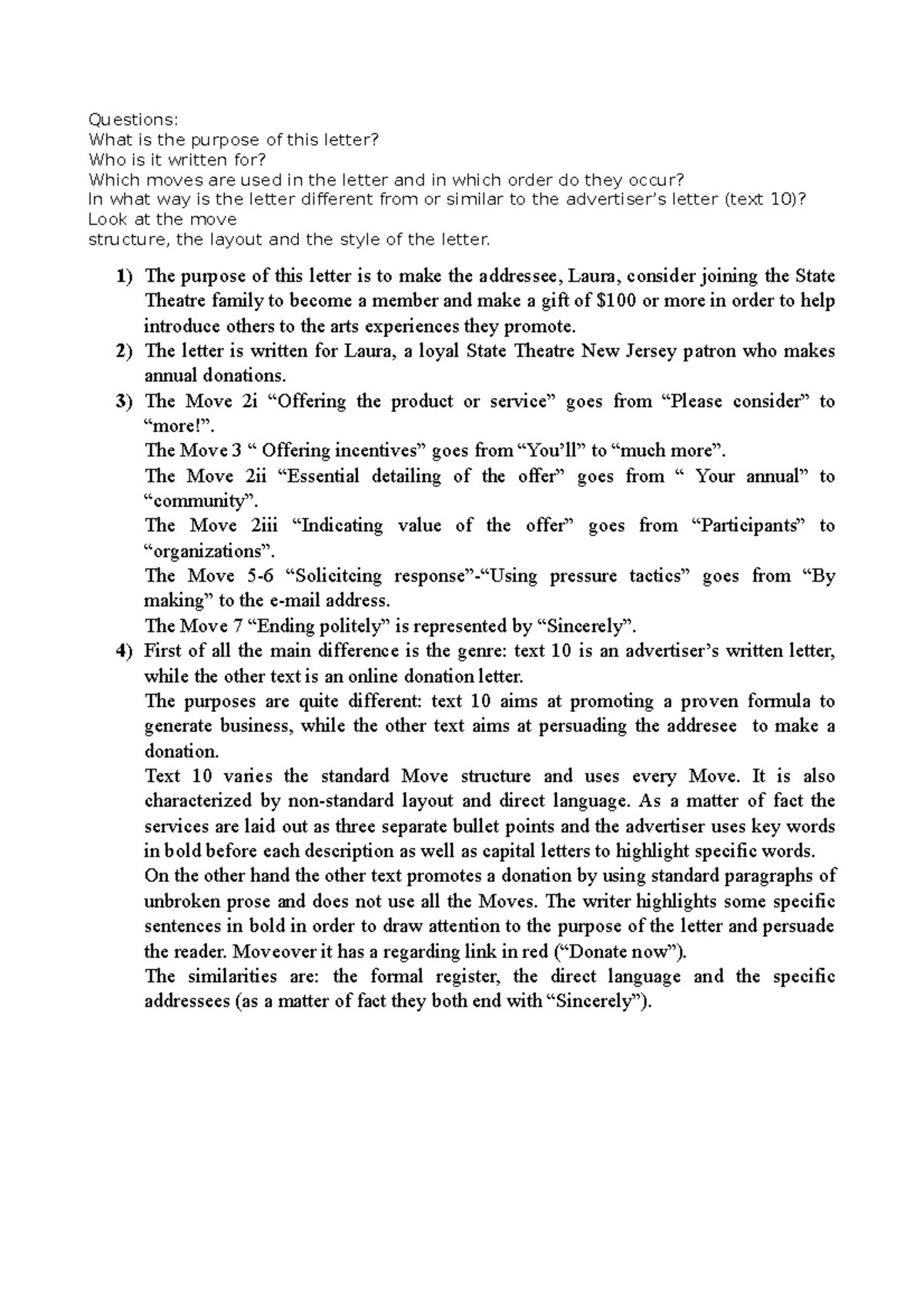 Esercitazioni inglese Questions What is the purpose of this letter
