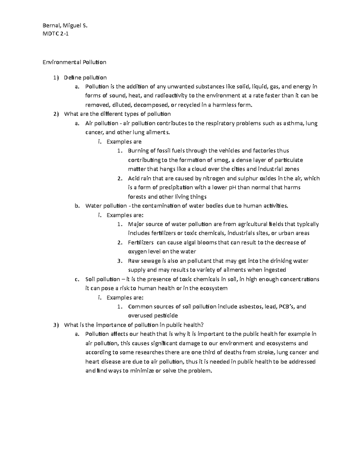 Environmental Pollution - Bernal, Miguel S. MDTC 2- Environmental ...