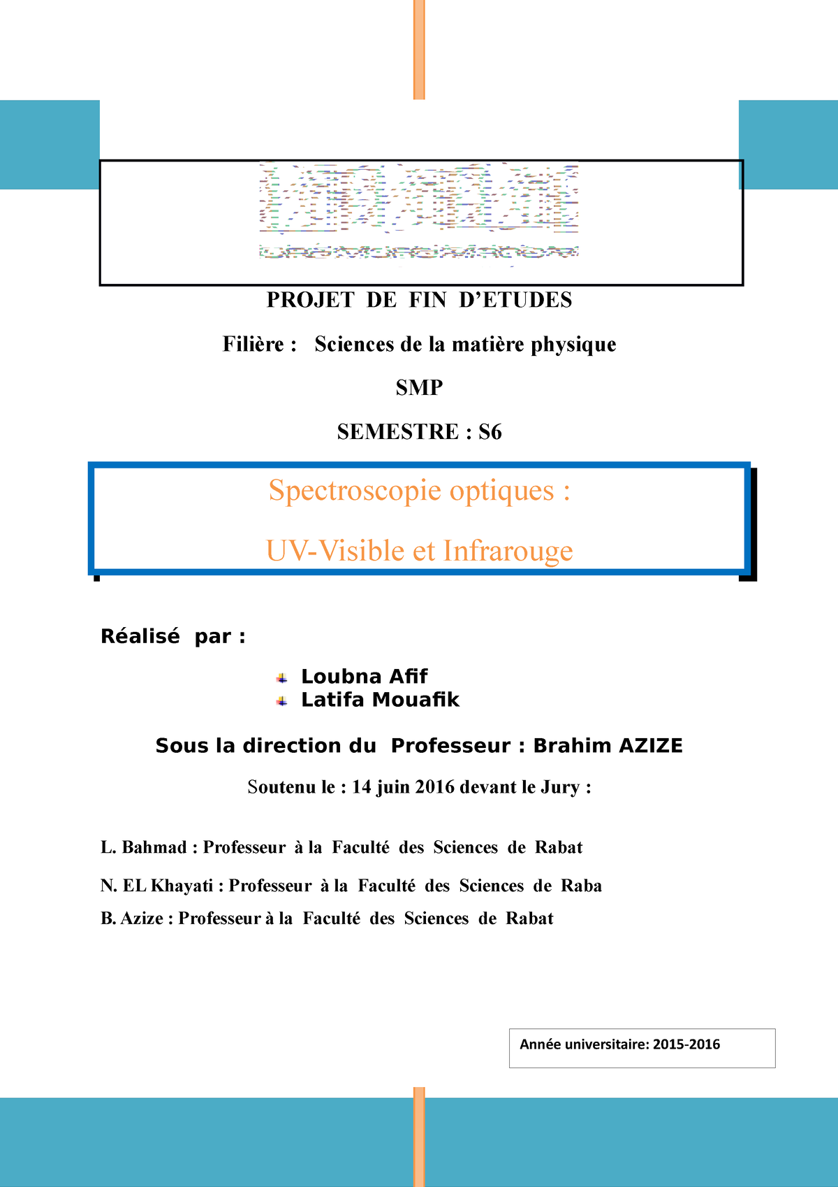 SDIC-PL0369 - Pfe Chmie - PROJET DE FIN D’ETUDES Filière : Sciences De ...