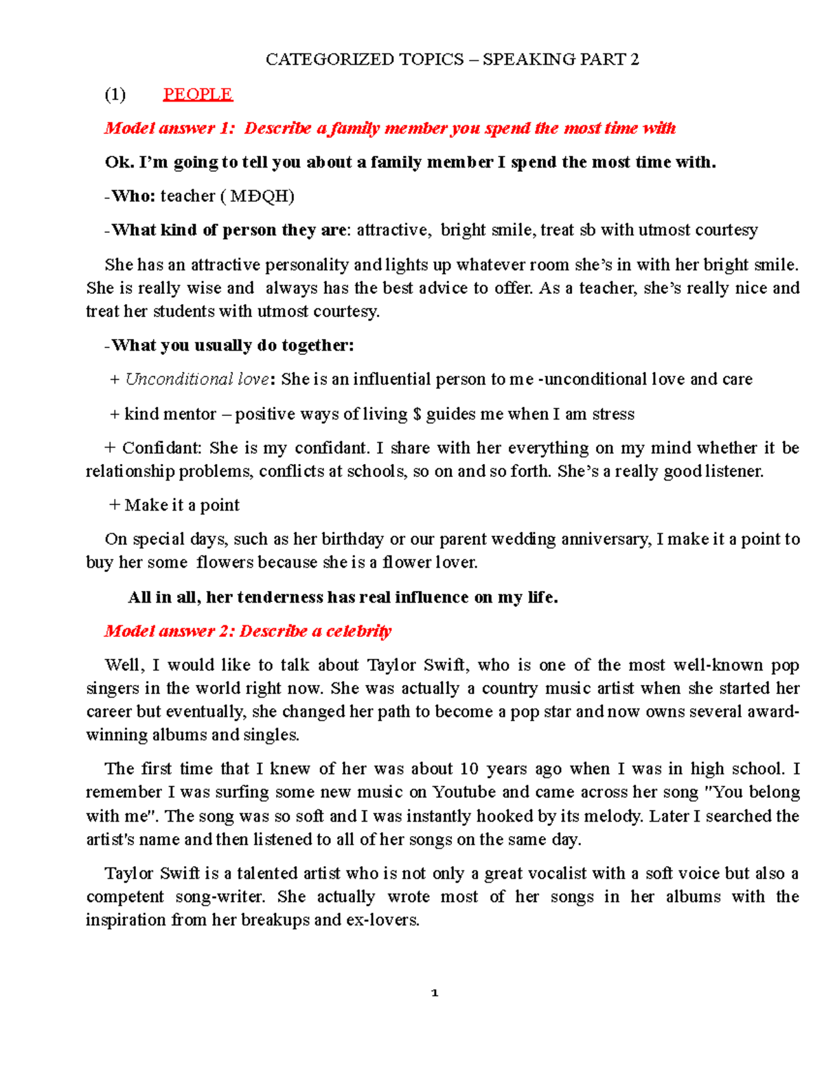 Categorized Topics - part 2 - CATEGORIZED TOPICS – SPEAKING PART 2 (1 ...