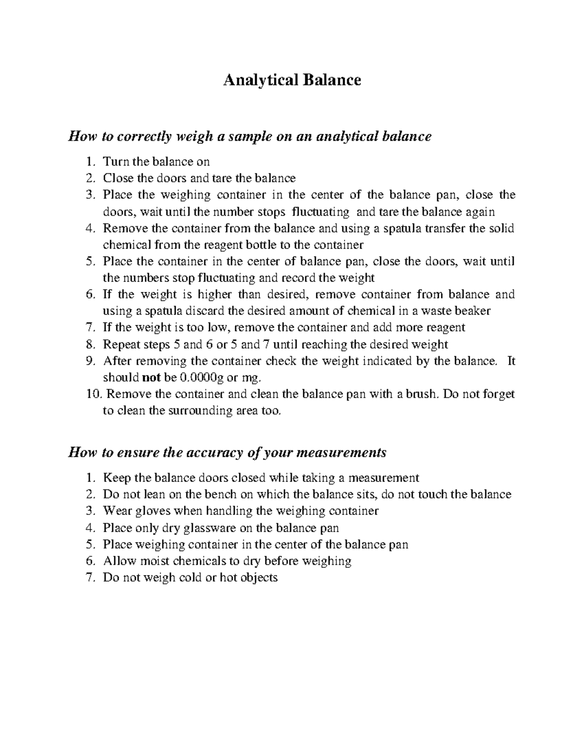 SOP for Analytical Balance v3 Analytical Balance How to correctly
