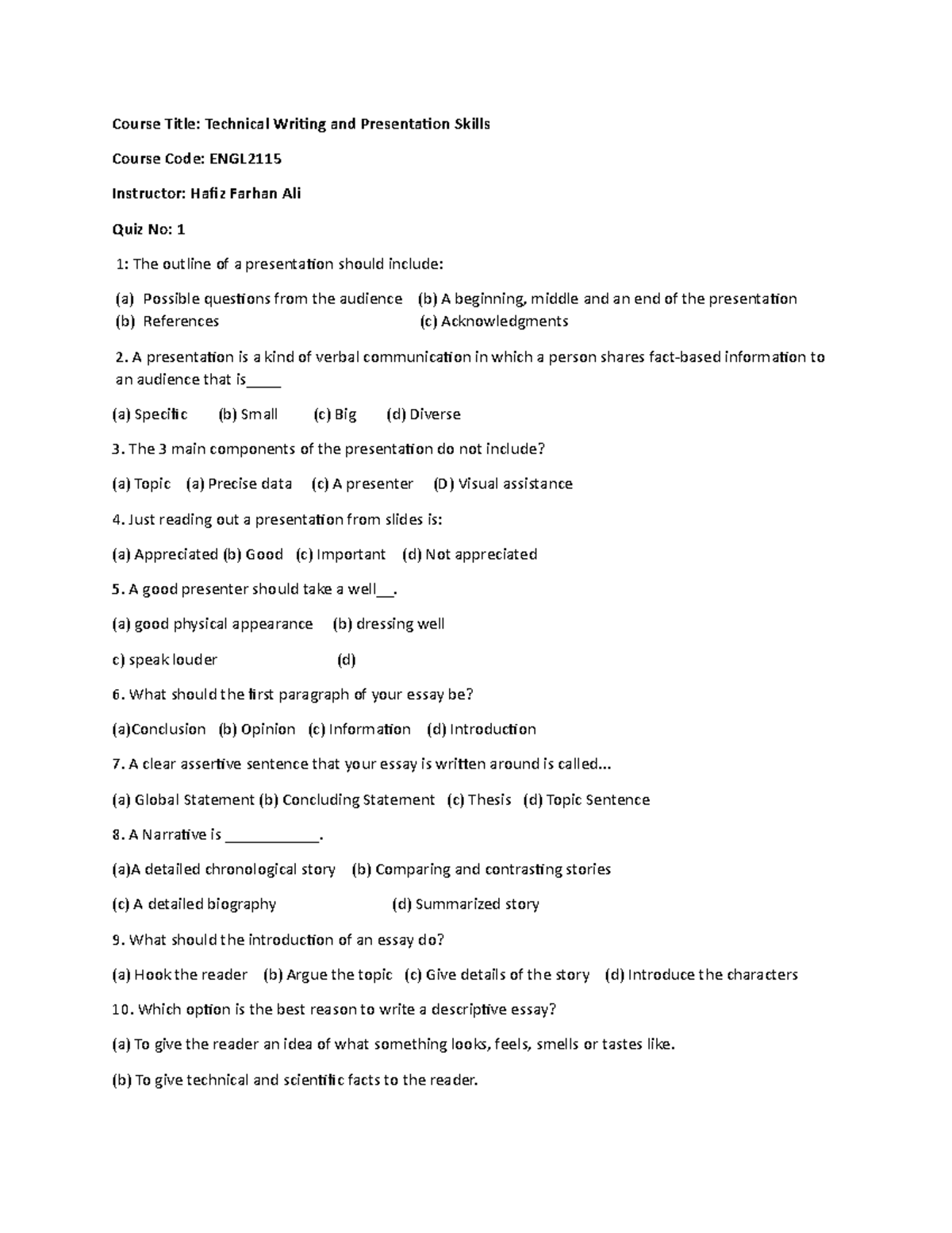 Technical quiz 1 This will be helpfull for u Course Title