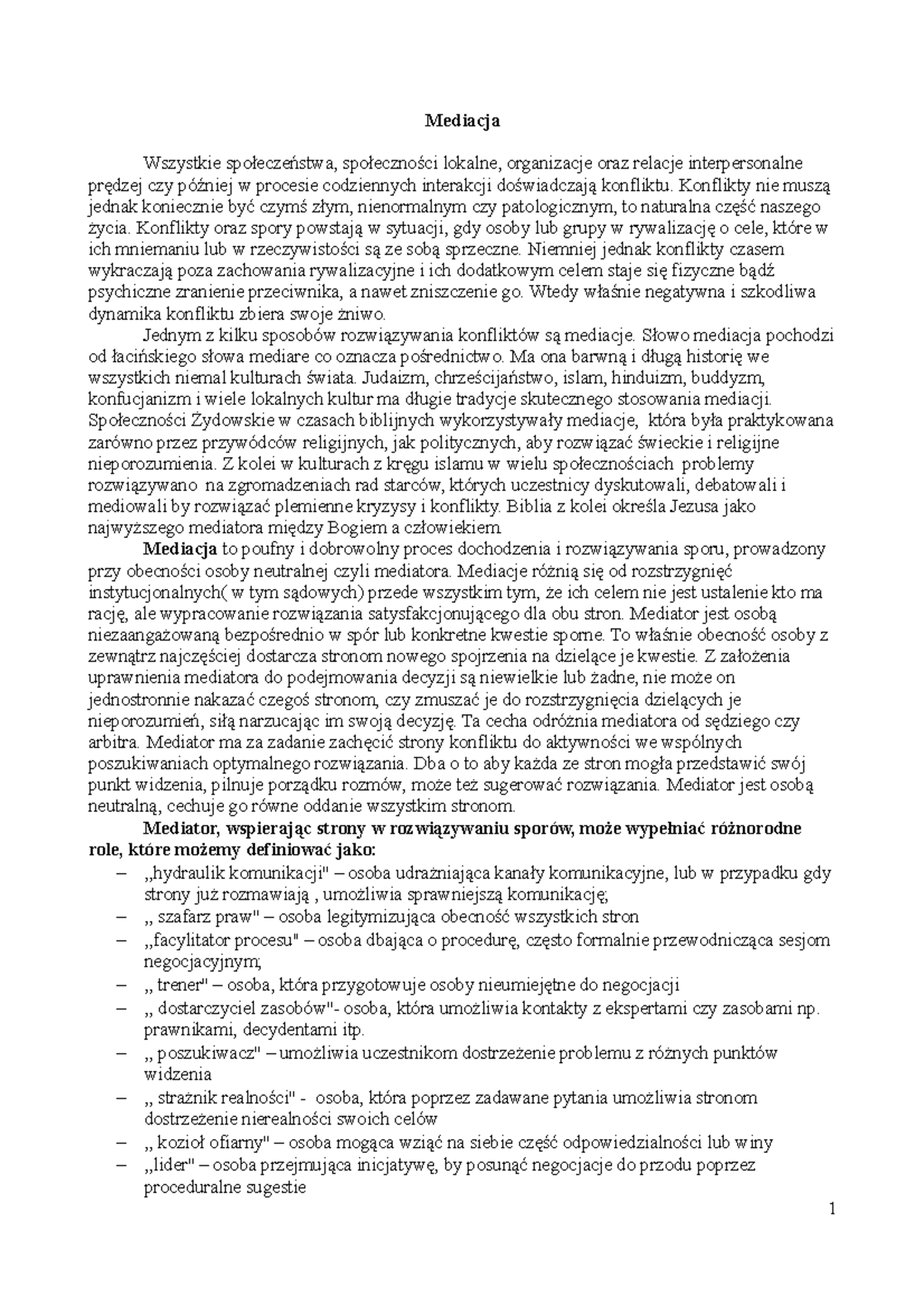 Referat mediacja - Materiały z mediacji - Mediacja Wszystkie ...