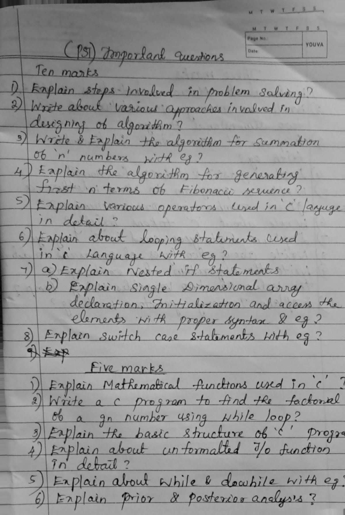 PST important questions - Bachelor of computer applications - YOUVA n ...
