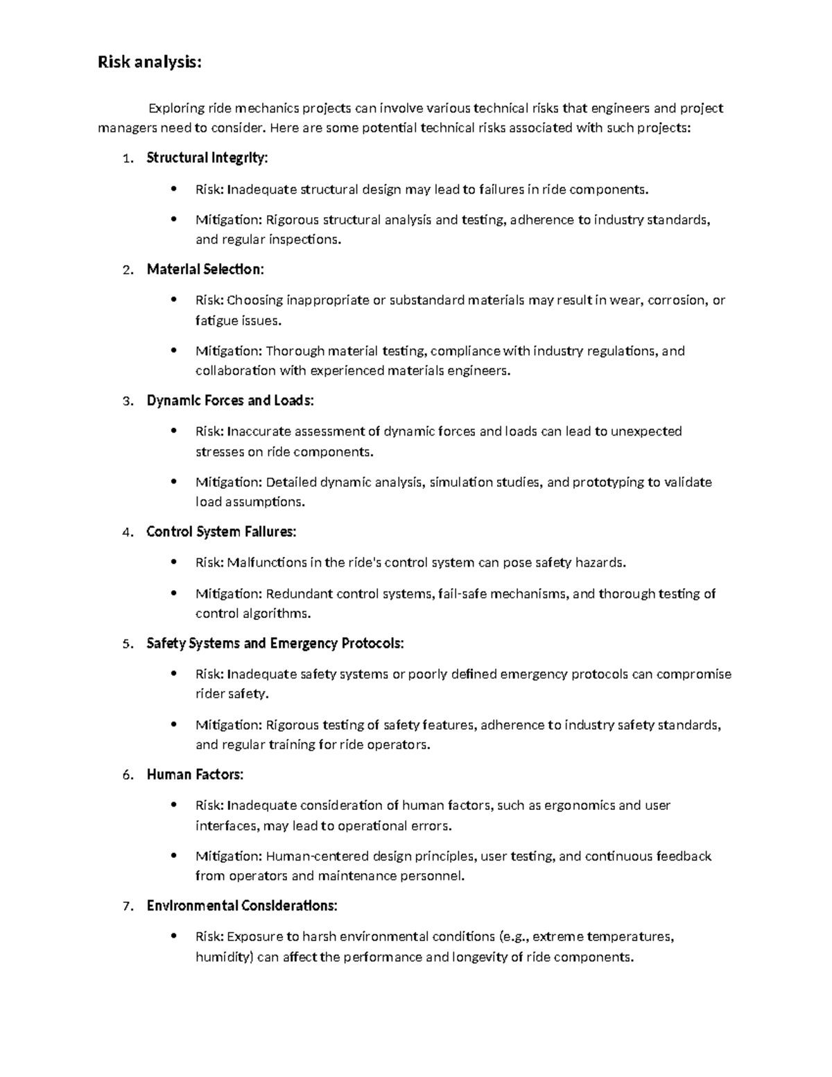 Risk analysis - Exploring ride mechanics projects can involve various ...