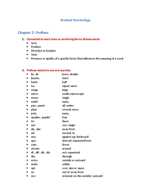 Medical Terminology chapter 2 - Sizes Position Direction or location ...