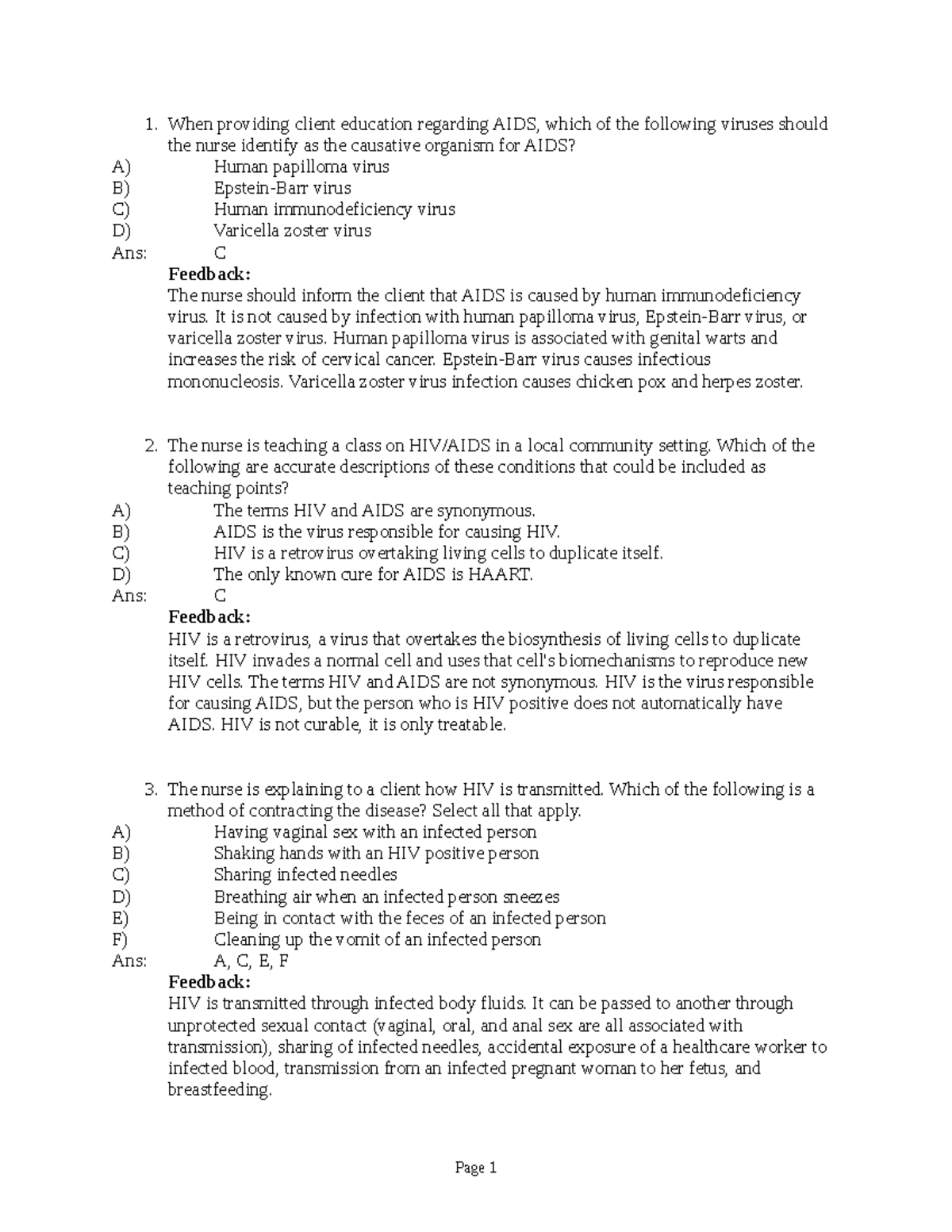 Chapter 85 HIV and AIDS - n/a - When providing client education ...