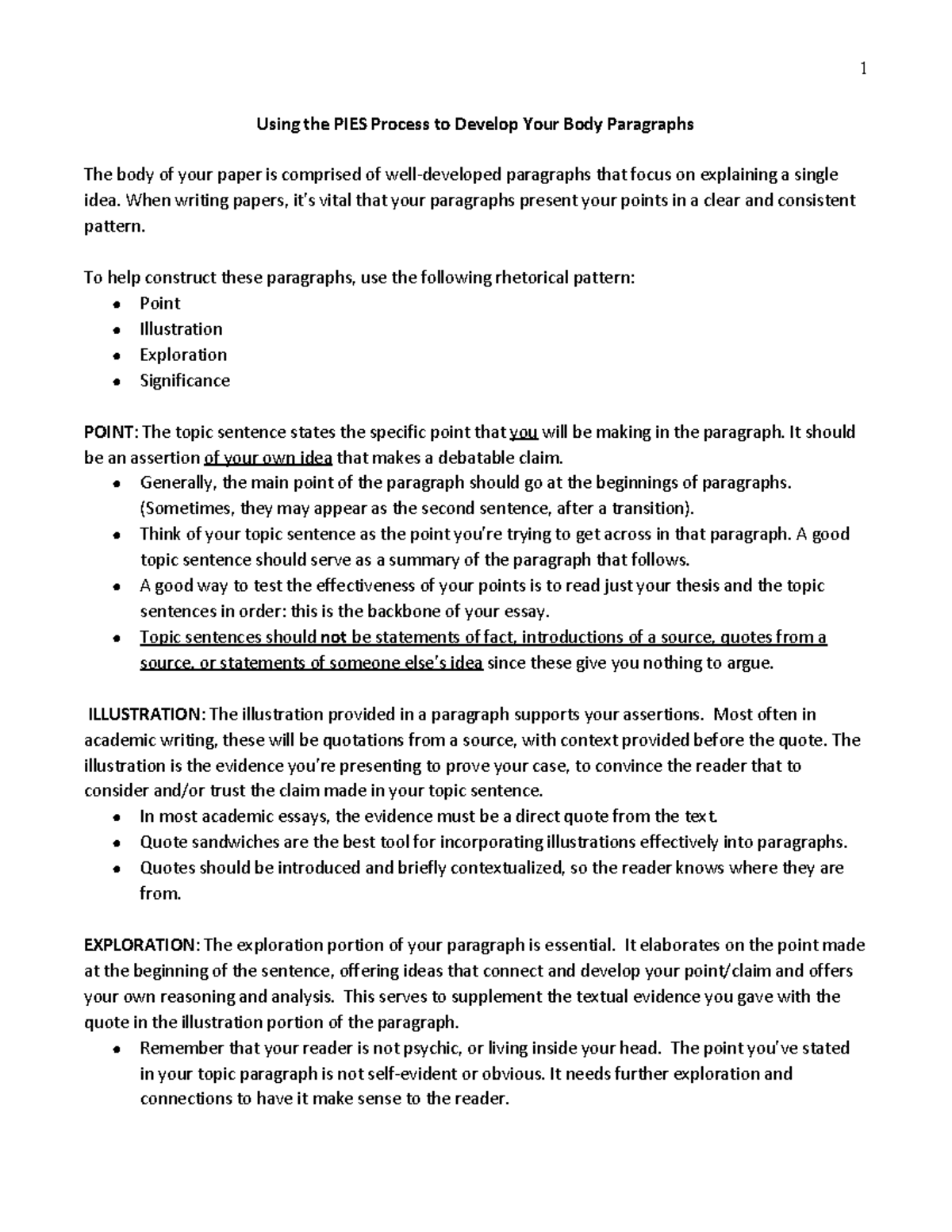 Pies Paragraph Structure - 1 Using The Pies Process To Develop Your 