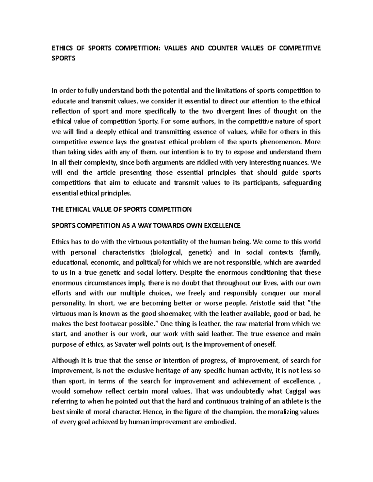 THE Ethical Value OF Sports Competition - ETHICS OF SPORTS COMPETITION ...