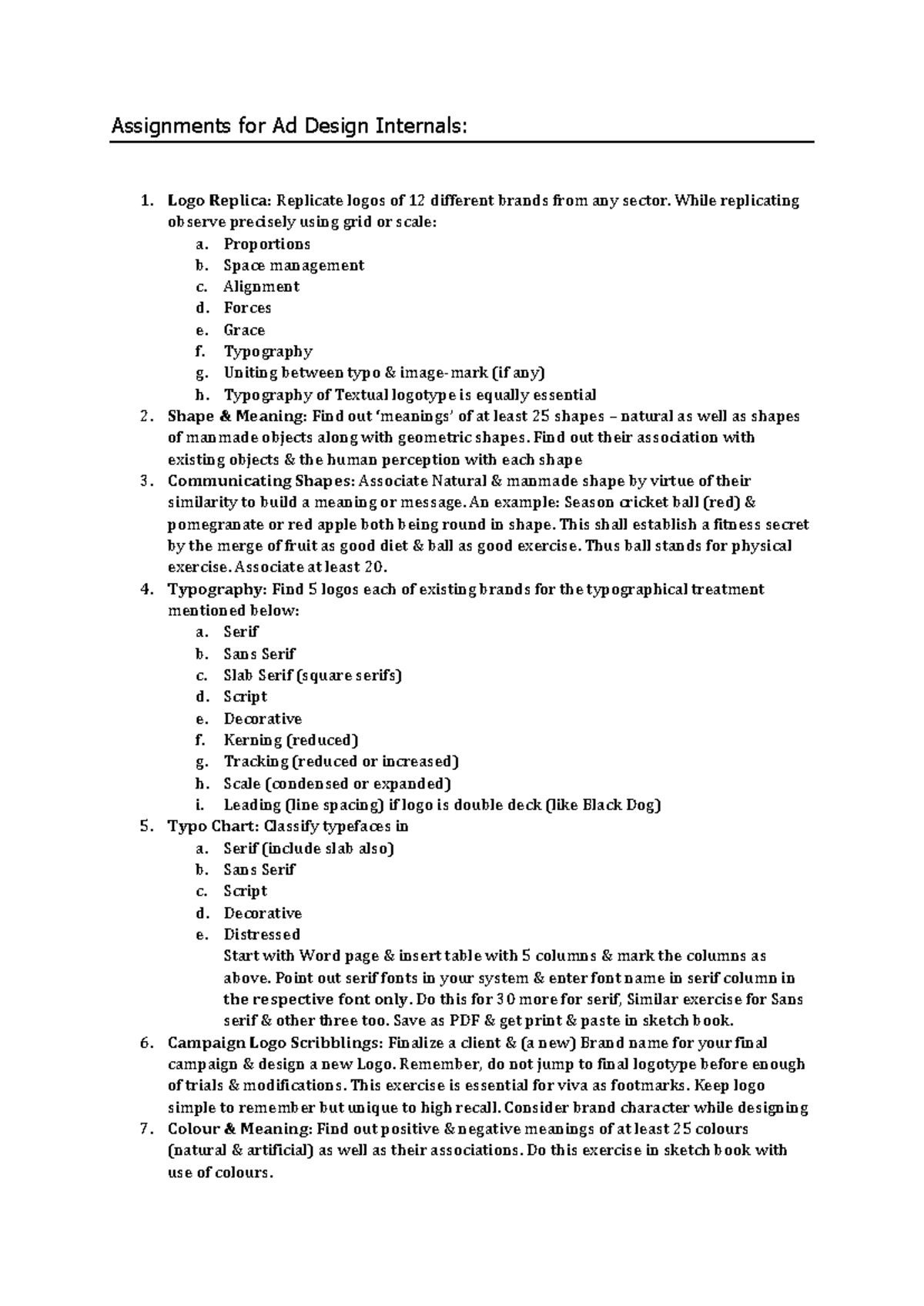 Assignments for Ad Design Internals - Assignments for Ad Design ...