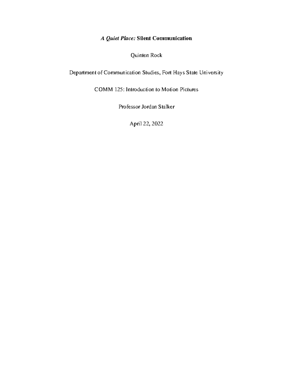 A Quiet Place Final Film Paper A Quiet Place Silent Communication