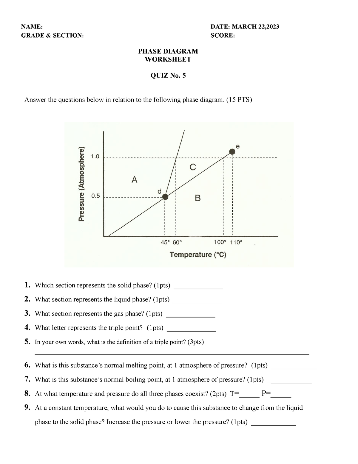 Worksheet Phase Diagram Name Date March Grade Section Score Phase Diagram Studocu