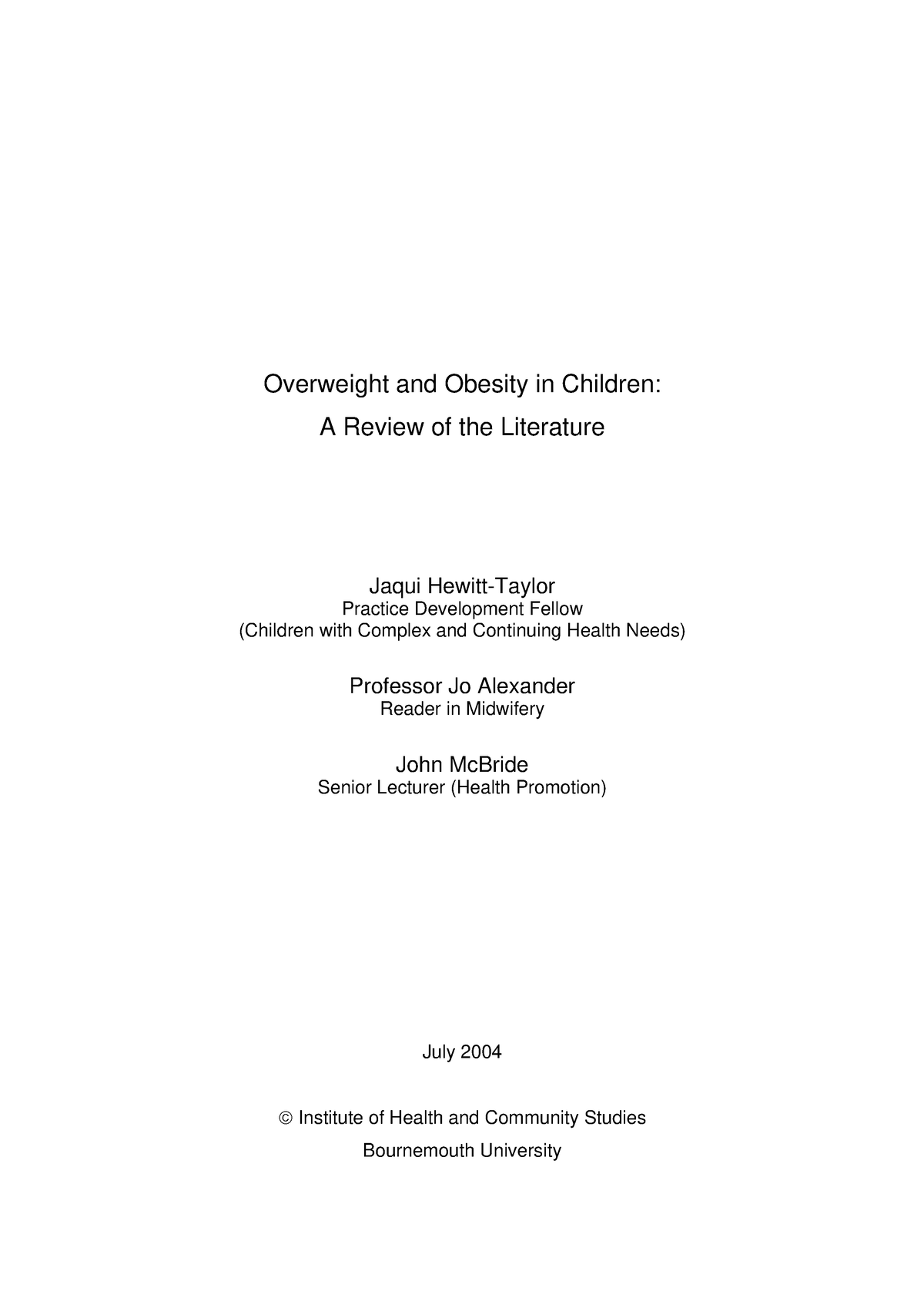 literature review of childhood obesity