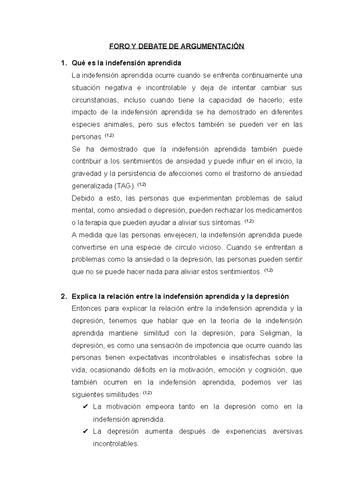 FORO Y Debate DE Argumentación - FORO Y DEBATE DE ARGUMENTACIÓN 1. Qué ...