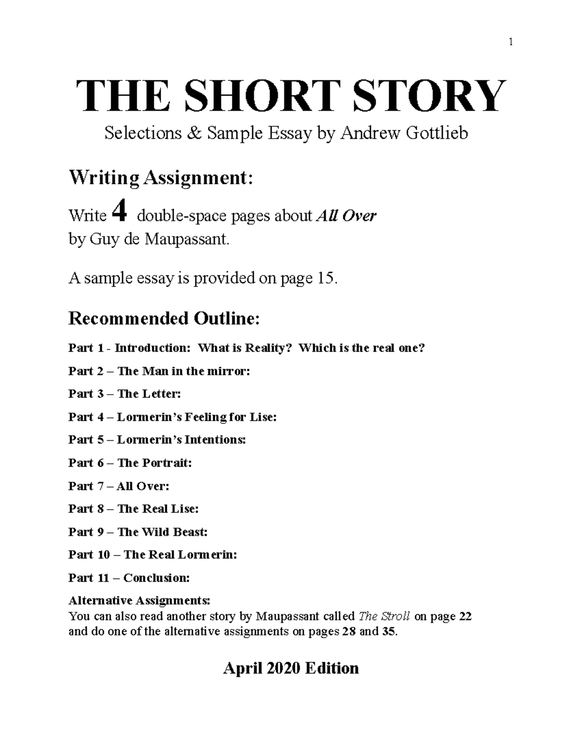 1 the short story april 2020 edition 3 - THE SHORT STORY Selections ...