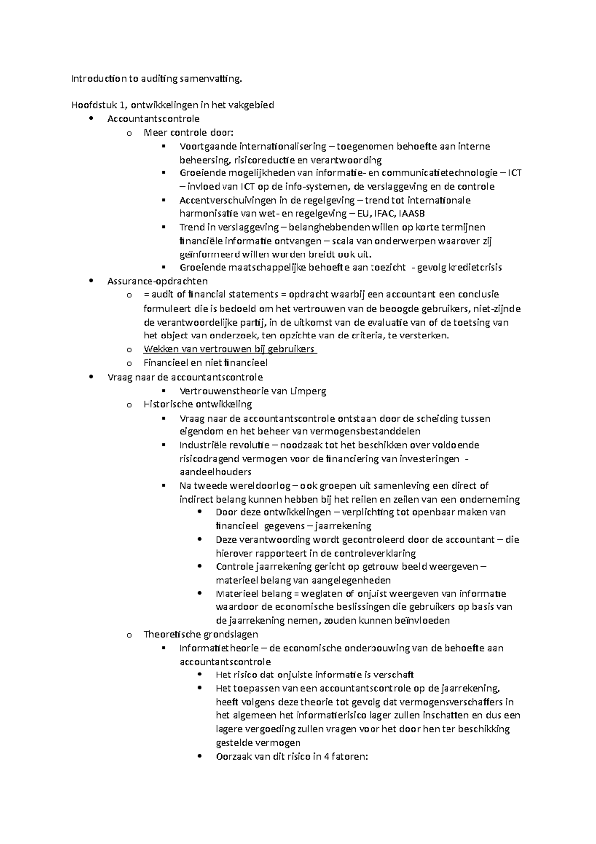 Introduction To Auditing Samenvatting - Hoofdstuk 1, Ontwikkelingen In ...