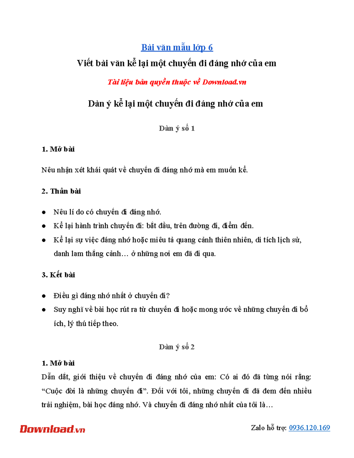 Viet bai van ke lai mot chuyen di dang nho cua em b i v n m u l p 6