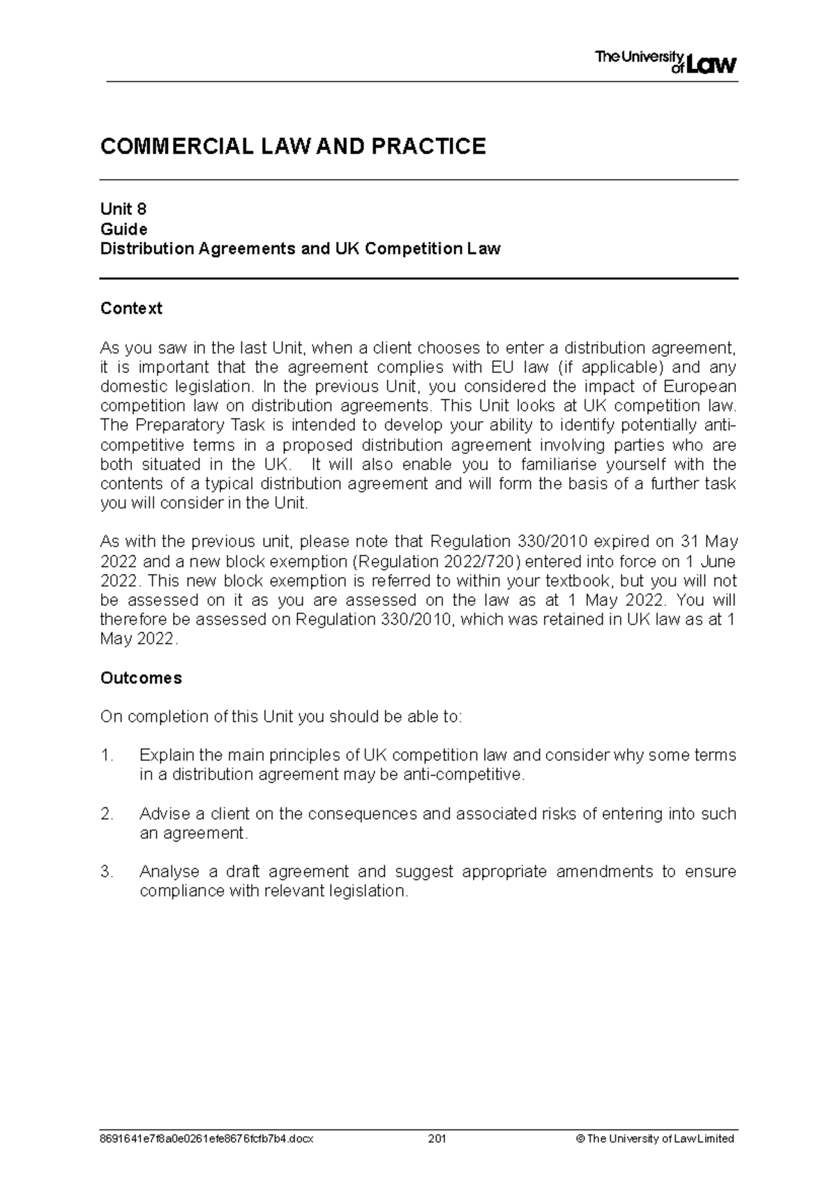 2223 comm ws08 ce01 guide - COMMERCIAL LAW AND PRACTICE Unit 8 Guide ...