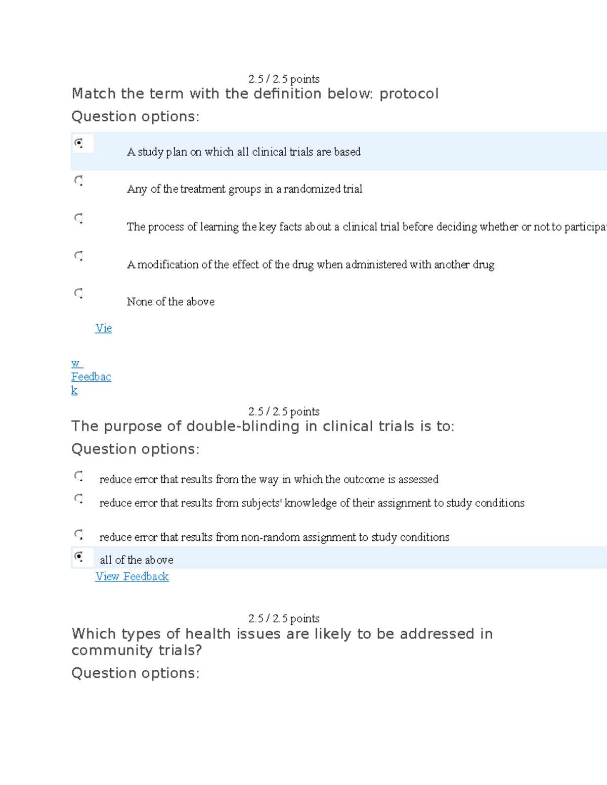 IHP 515 Quiz Chapter 7 And 8 Protocol, Clinical Trials, Community ...