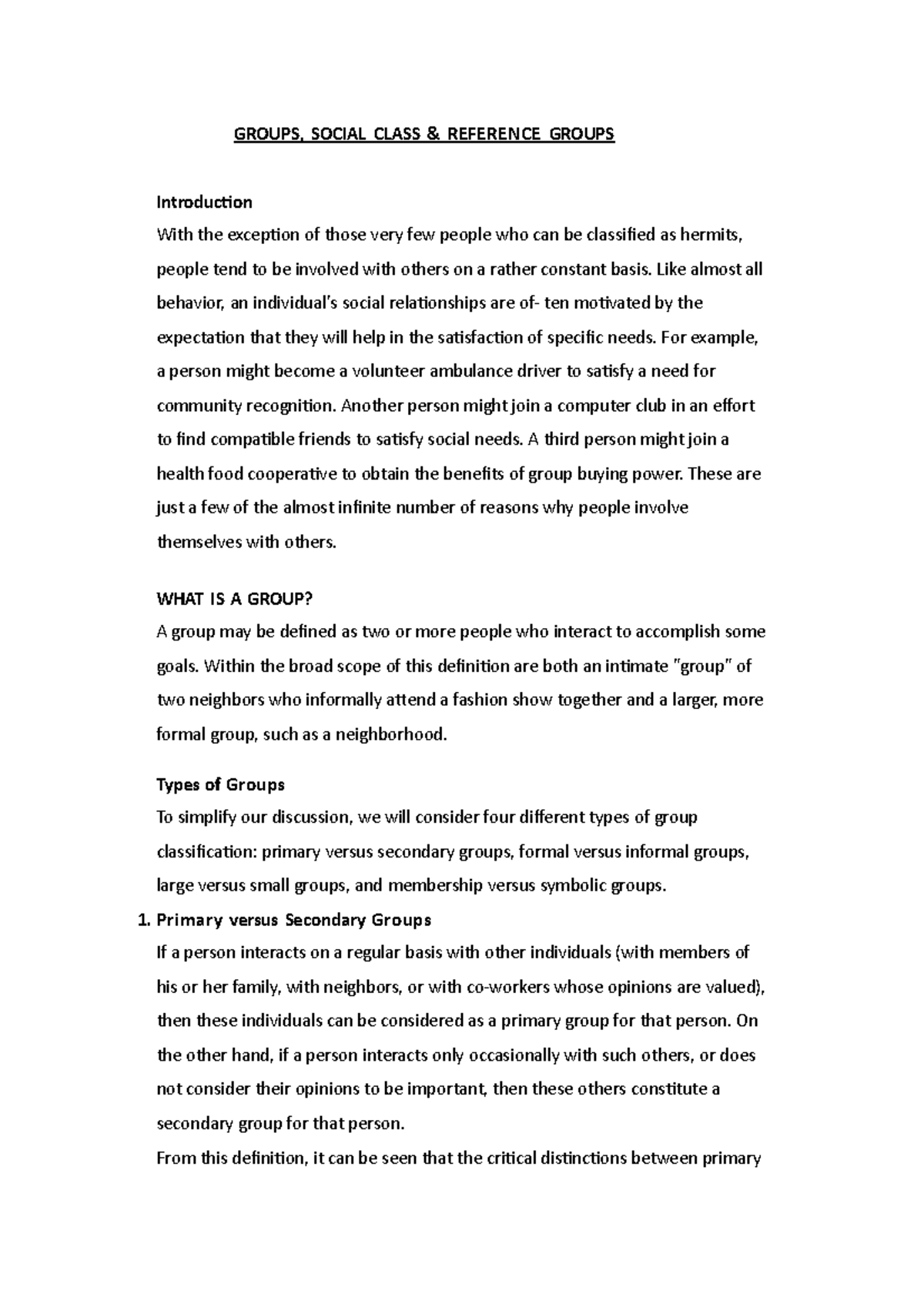 Formal versus Informal Groups - GROUPS, SOCIAL CLASS & REFERENCE GROUPS ...