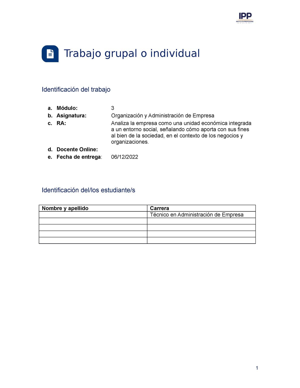 Trabajo API 3 0112022 - Trabajo Grupal O Individual Identificación Del ...