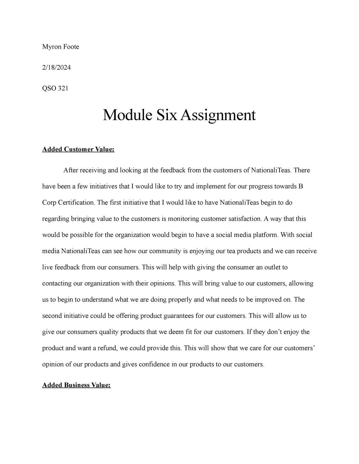 QSO 321 Module Six Assignment - Myron Foote 2/18/ QSO 321 Module Six ...