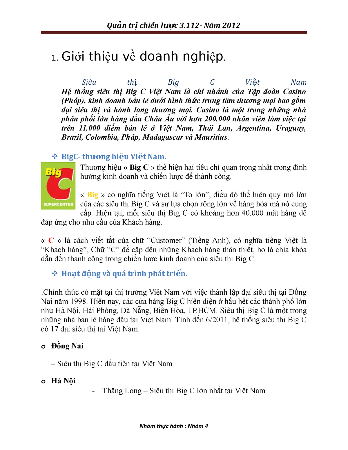 Bài tập tham khảo về QTCL - 1ới thiệu về doanh nghiệp. Siêu th Big C Vi t Nam ị ệ Hệ thống siêu thị - Studocu