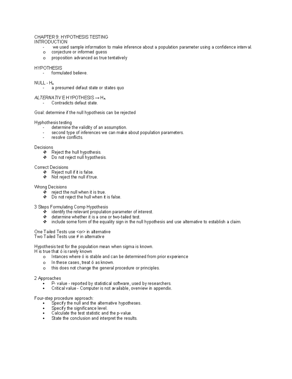 Hypothesis testing - Wkwk - CHAPTER 9: HYPOTHESIS TESTING INTRODUCTION ...