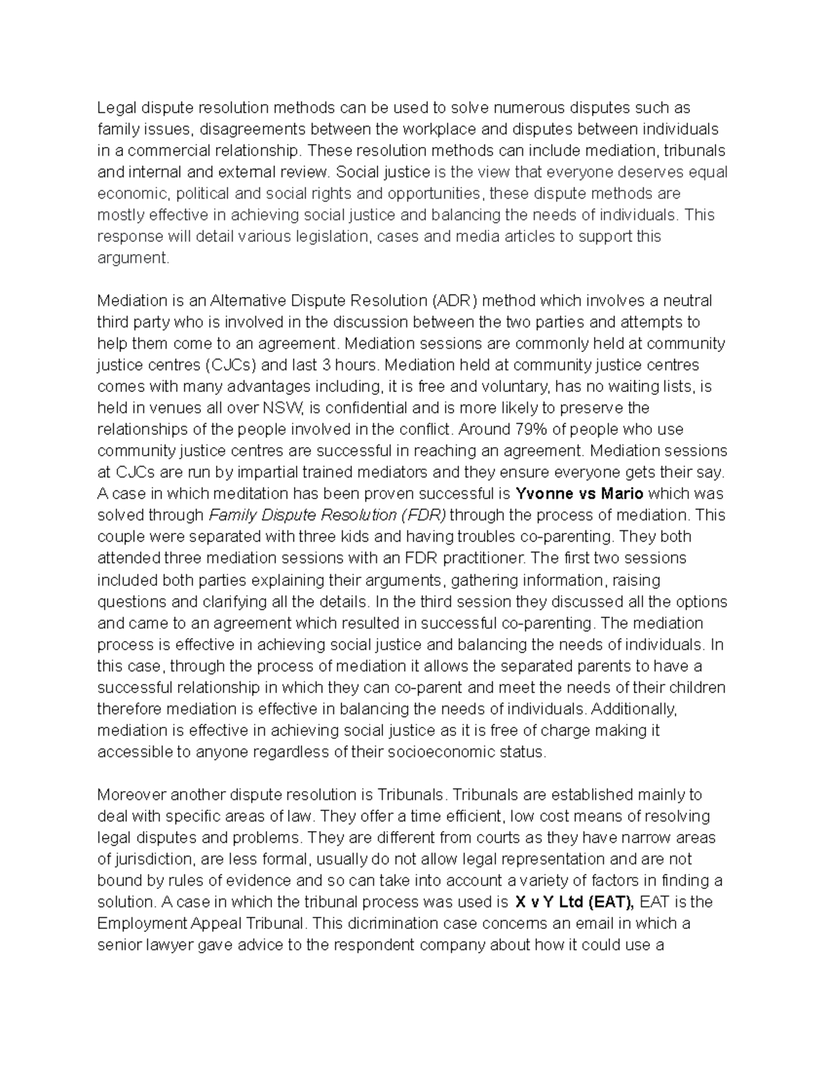Legal Assignment 2 - dispute resolution - Legal dispute resolution ...