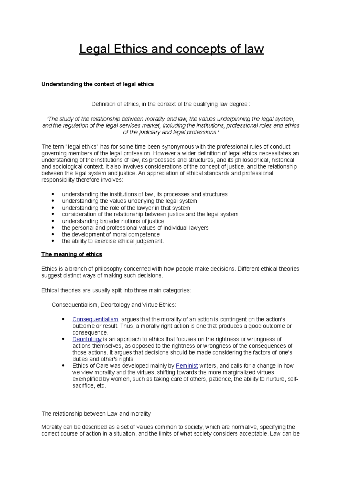 Legal Ethics and concepts of law Legal Ethics and concepts of law