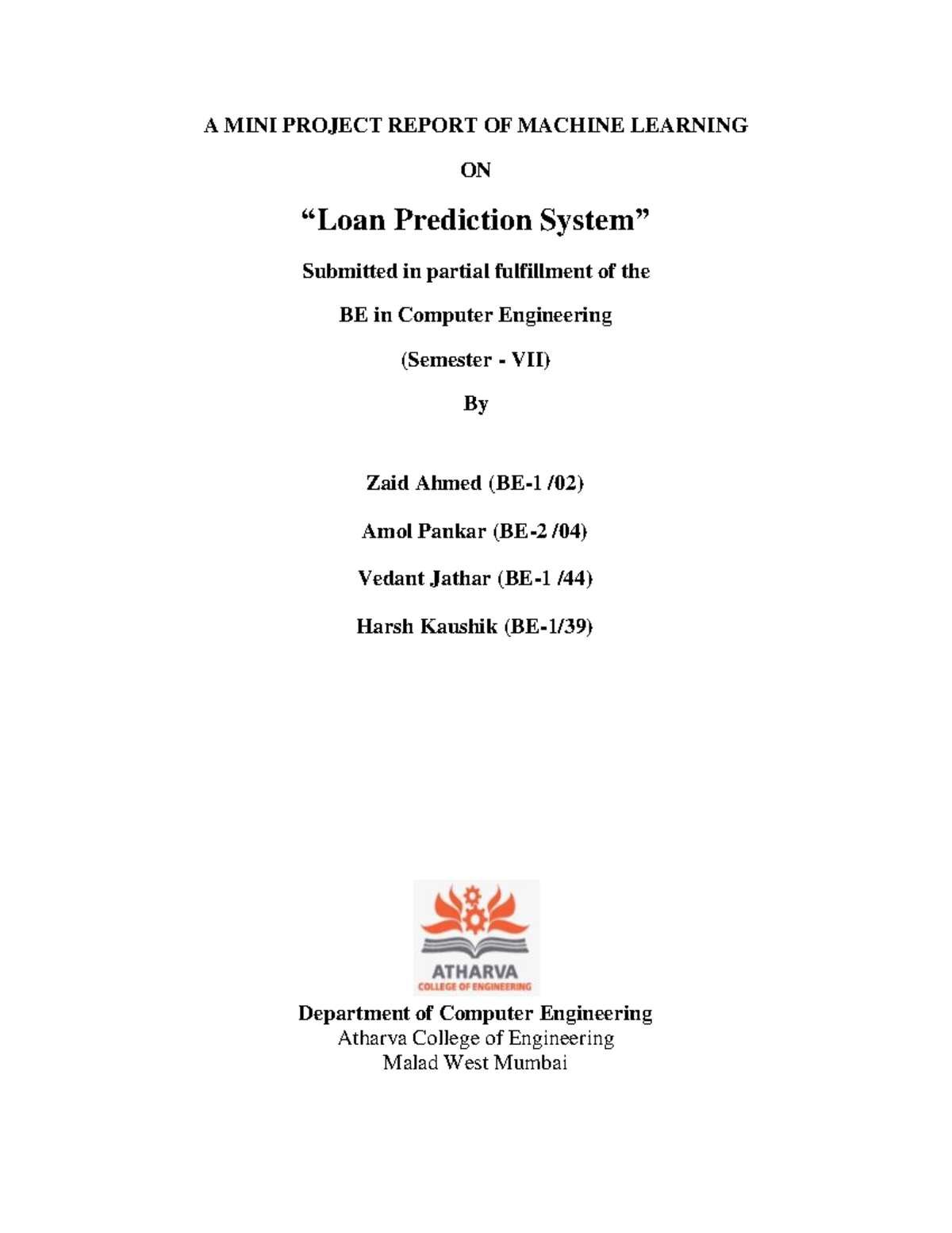M LReport Group 3 - the document provided above is a Machine Learning ...