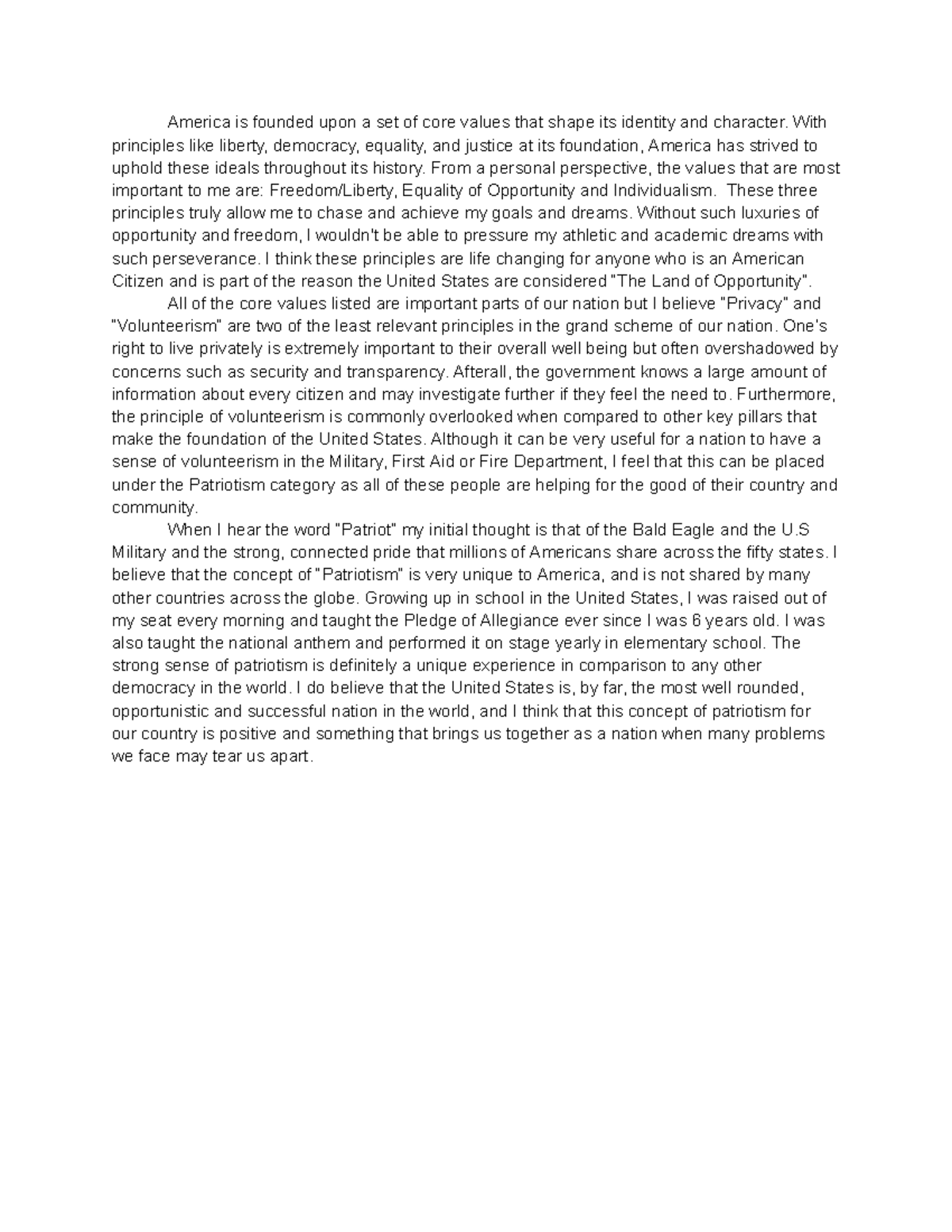 10.2 Ranking American's Core Values - America is founded upon a set of ...