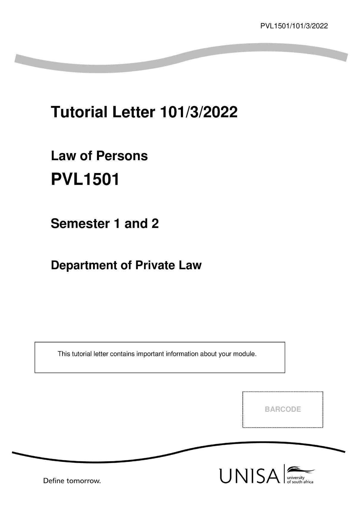 101 2022 3 B - CPR3701 - BARCODE Tutorial Letter 101/3/ Law Of Persons ...