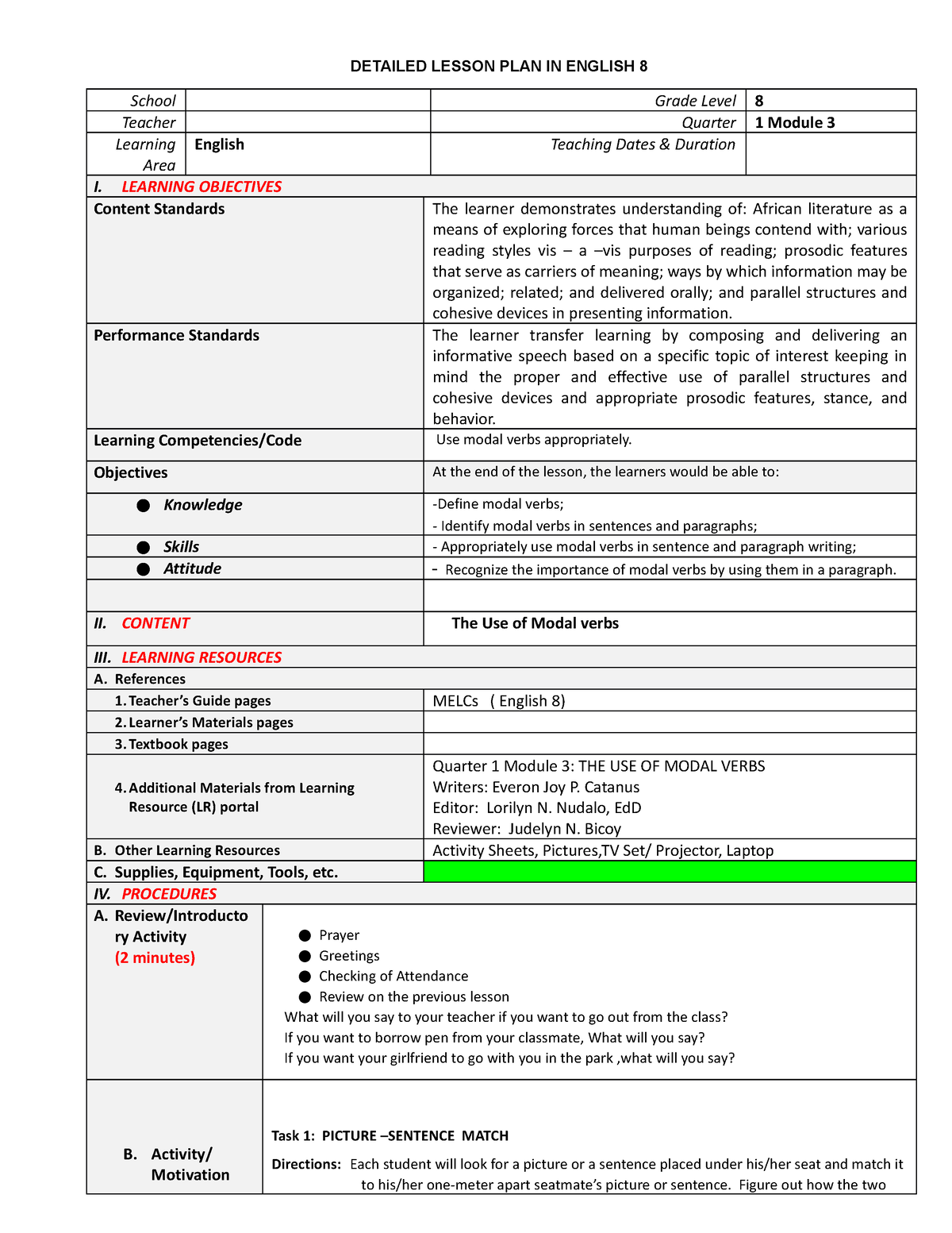 DLP-8-Q1-Module 3 - FOR ADDITIONAL PRACTICE - DETAILED LESSON PLAN IN ...