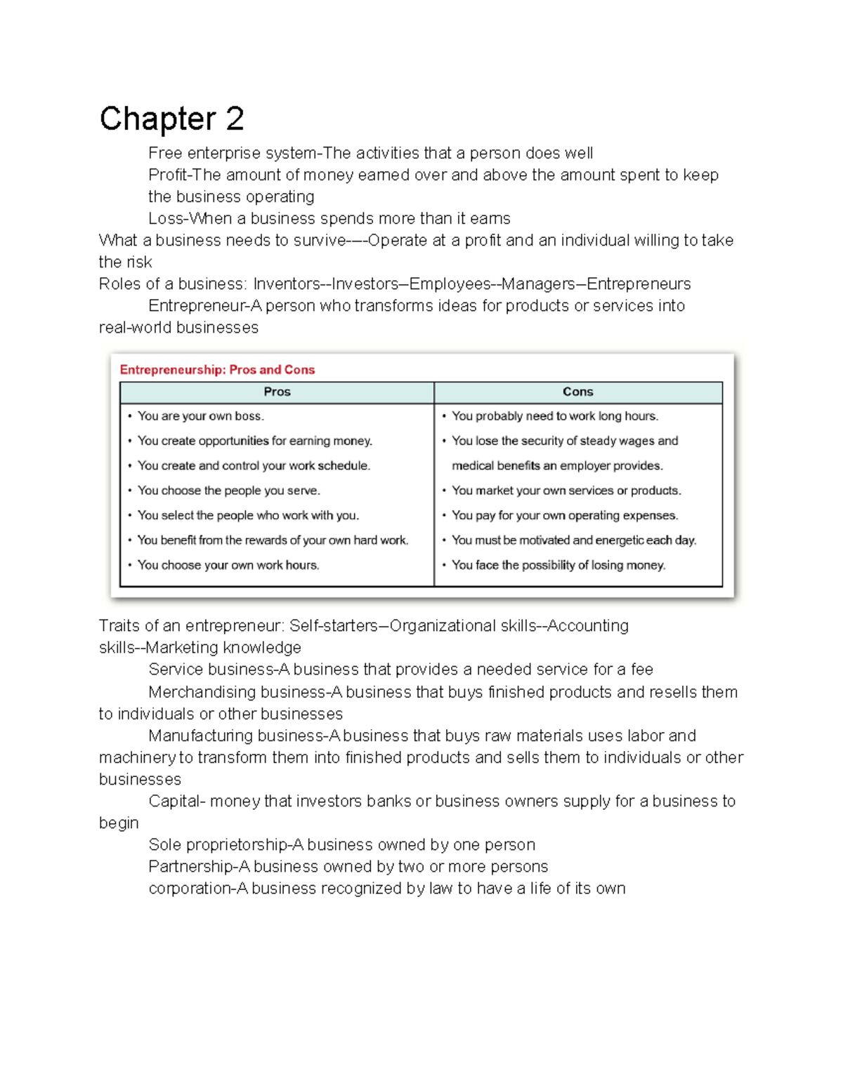 Accounting Notes - Chapter 2 Free enterprise system-The activities that ...