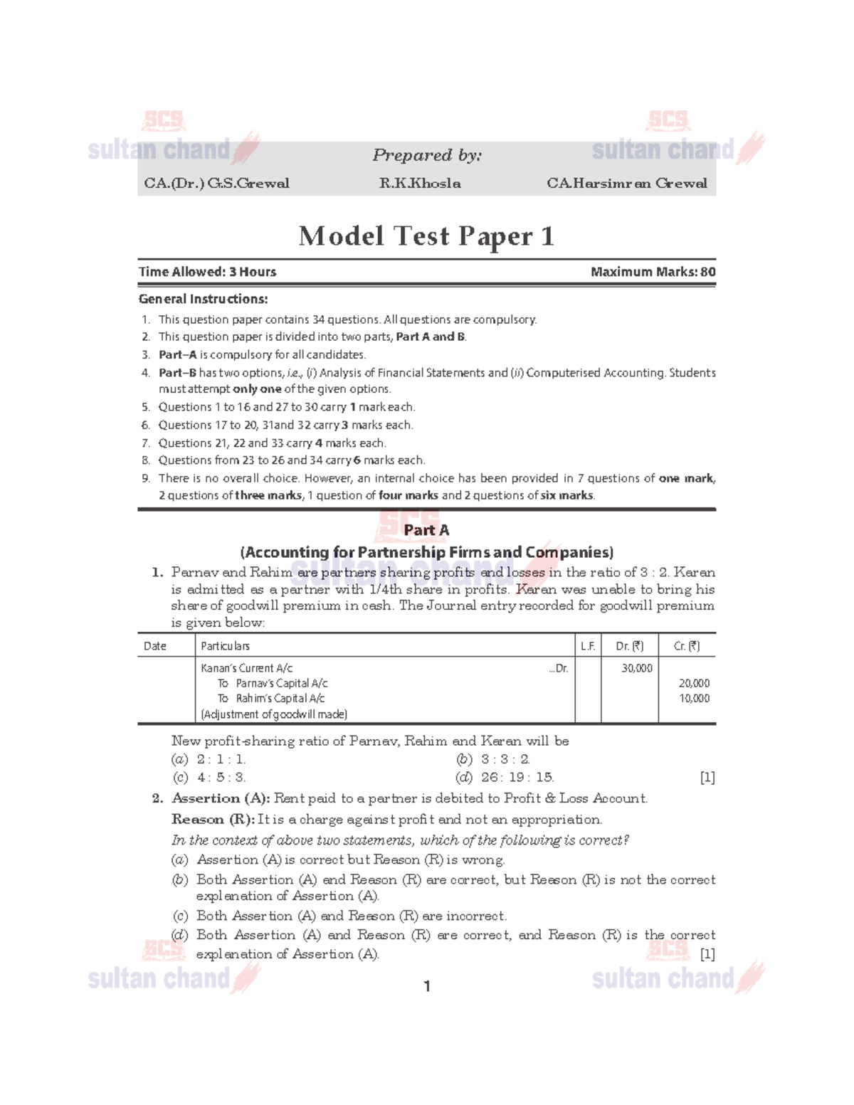 G.S. Grewal Model Test Paper 1 - Prepared by: CA.(Dr.) G.S R.K CA ...