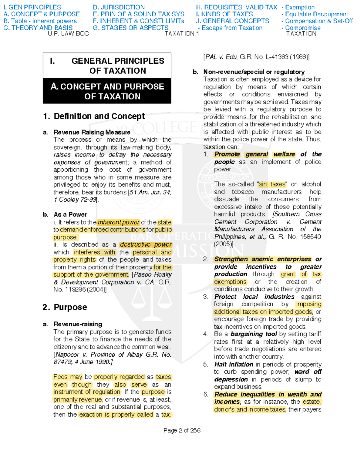 1. Gen Prin Ciples - Taxation Law Notes - U. LAW BOC TAXATION 1 ...